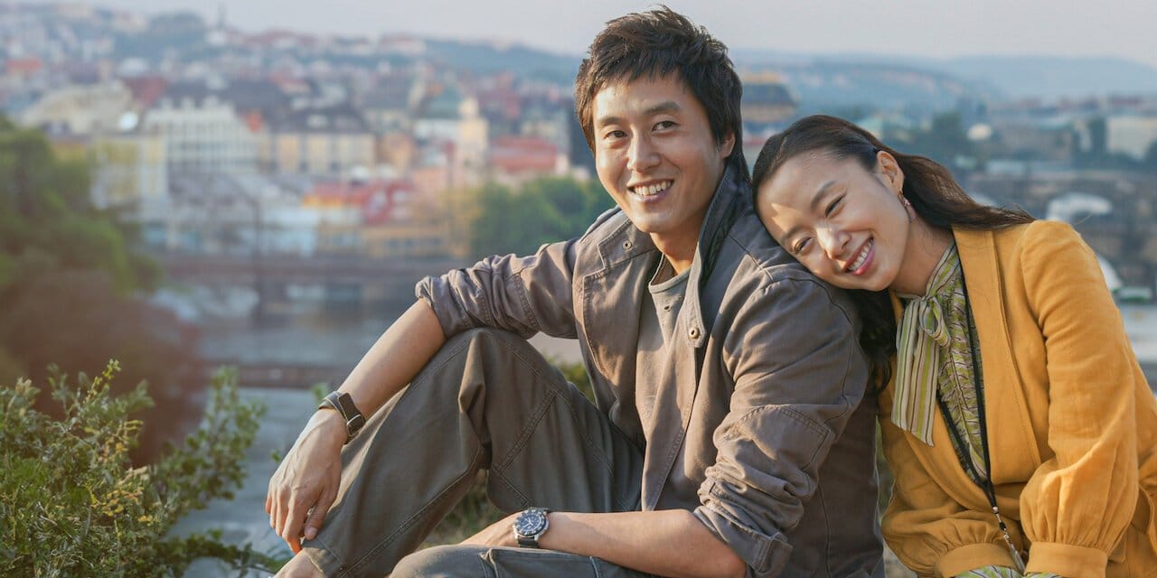 Lovers in Prague backdrop