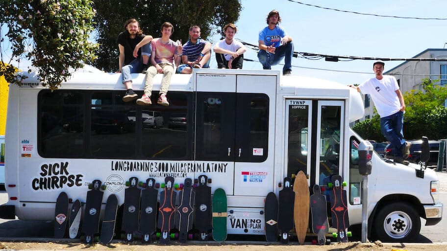 Longboarding LA to NY backdrop