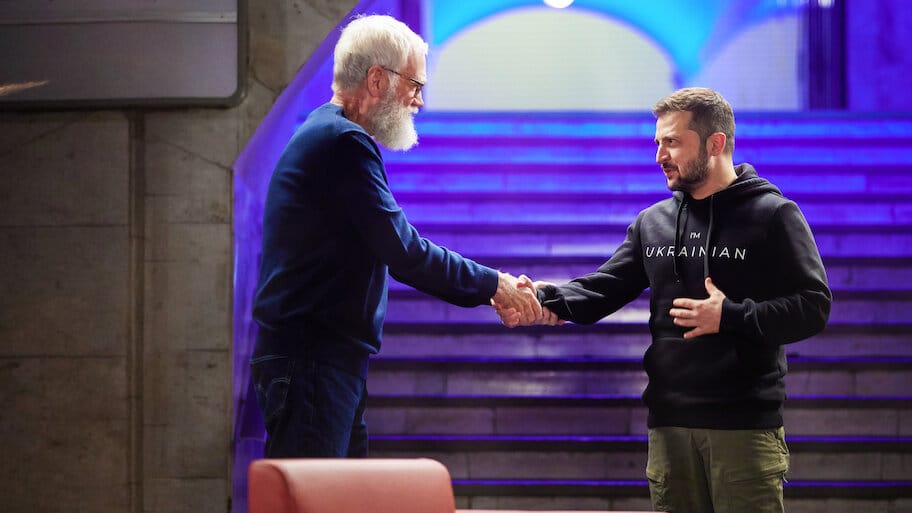 My Next Guest with David Letterman and Volodymyr Zelenskyy backdrop